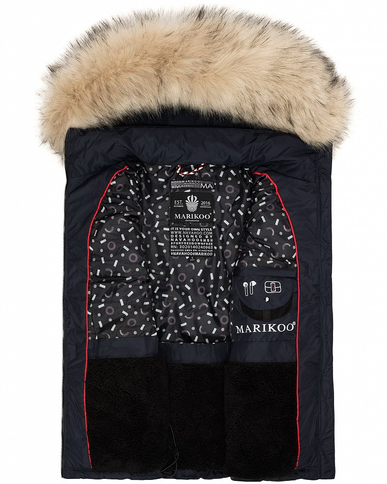 Marikoo Eisflöckchen Damen Winter Steppweste mit Kunstfell Navy Gr. 34 - XS