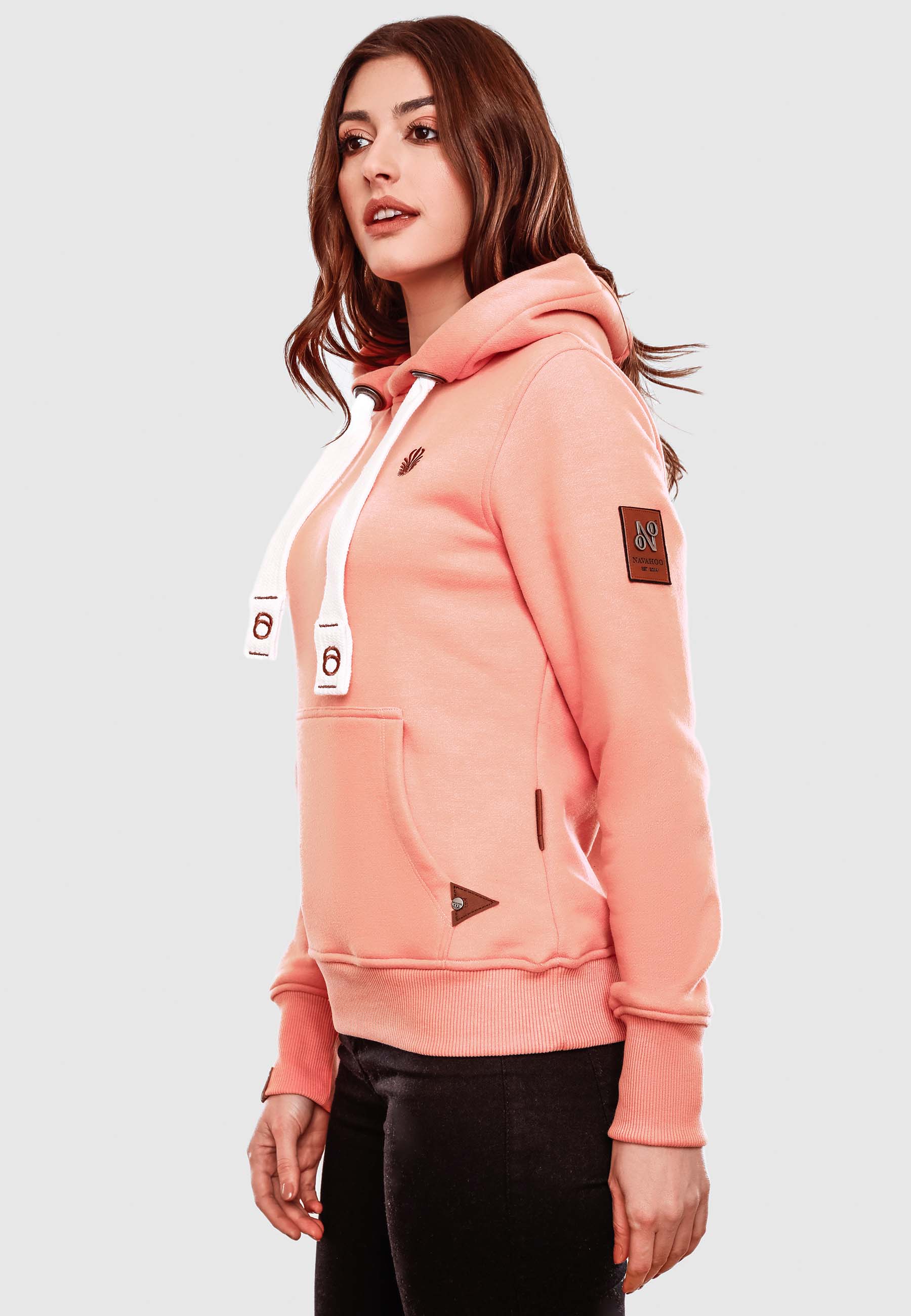 Navahoo Kapuzensweatshirt Hoodie mit Kapuze & breiten Tunnelzugkordeln Damlaa Apricot Gr. 40 - L