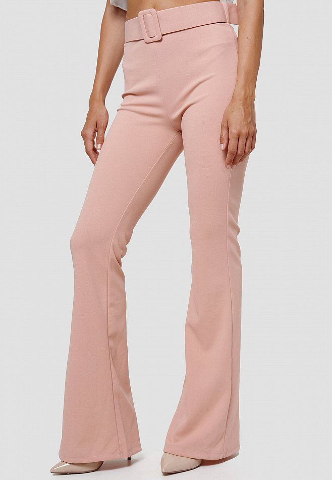 Damen Marlene-Hose Schlaghose Plazzo Hose mit Gürtel Rosa RS08