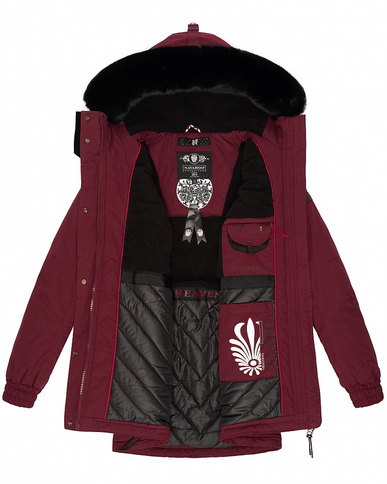 Navahoo Olessaa Damen halblange Winterjacke mit Kapuze Bordeaux Gr. 46 - XXXL