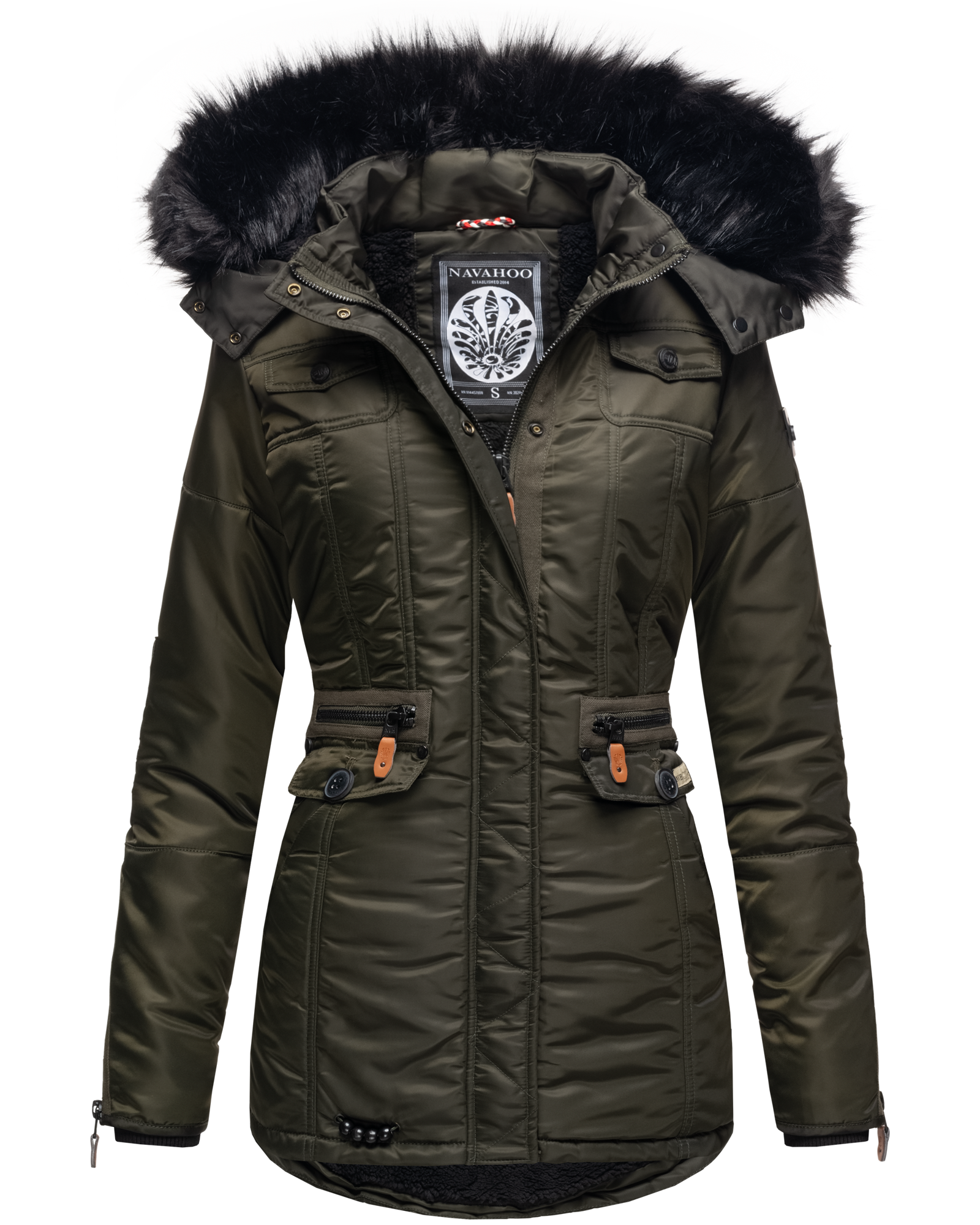Navahoo Schätzchen Damen Winter Jacke Steppmantel mit Teddyfell Olive Gr. 34 - XS
