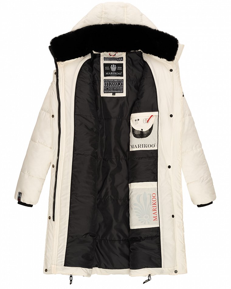 Marikoo Streliziaa Damen Wintermantel Parka mit Kapuze & Kunstfell Off White Gr. 38 - M