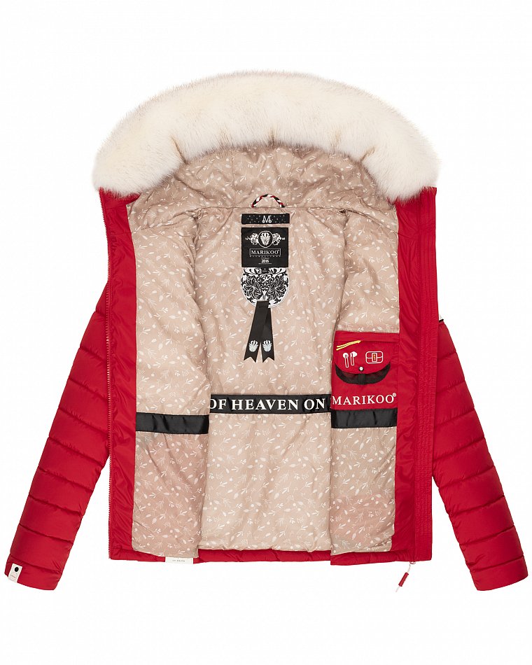 Marikoo Nasriin Damen Übergangsjacke Steppjacke mit Kunstfell Rot Gr. 38 - M