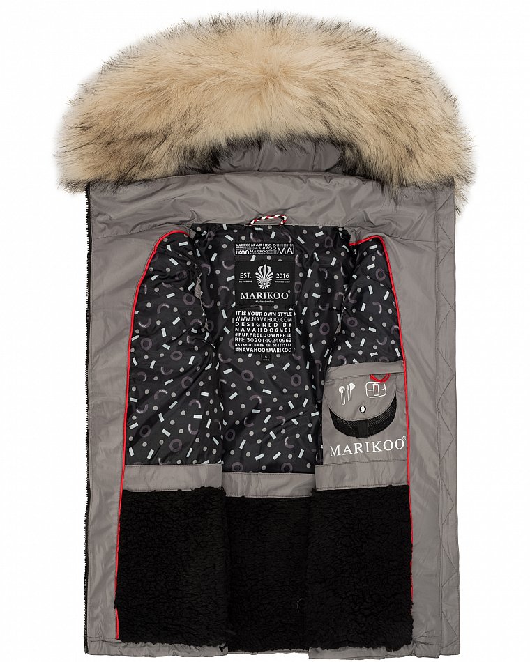 Marikoo Eisflöckchen Damen Winter Steppweste mit Kunstfell Grau Gr. 42 - XL