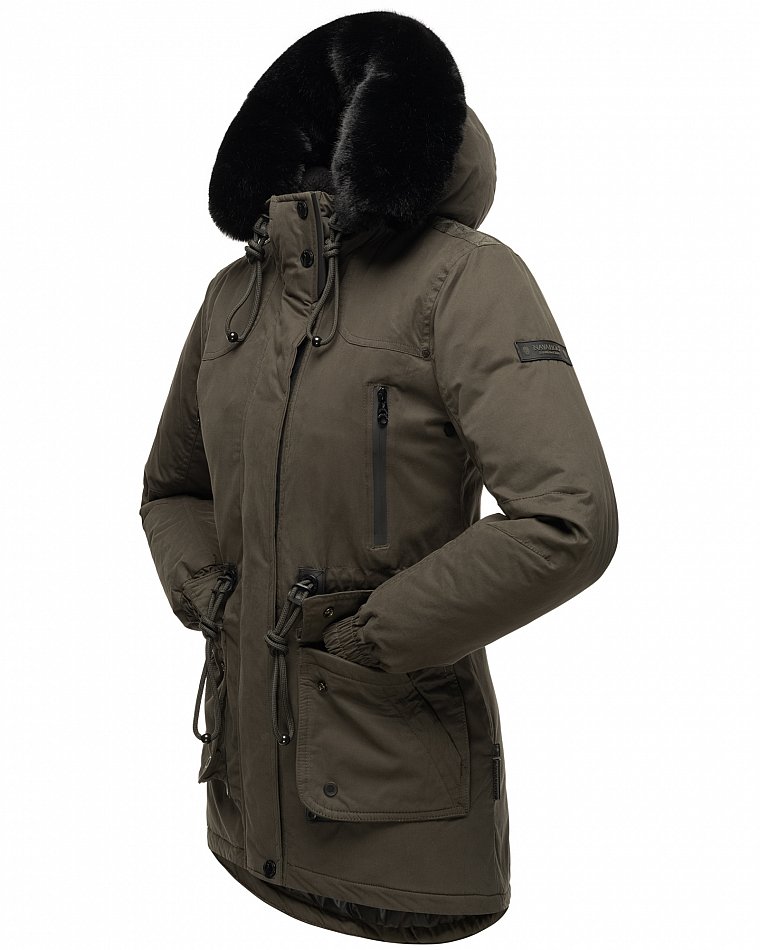 Navahoo Olessaa Damen halblange Winterjacke mit Kapuze Anthrazit Gr. 38 - M