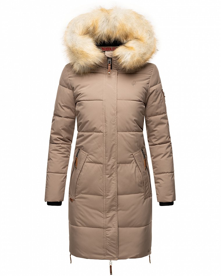 Navahoo Halina Damen Winter Steppmantel Parka mit Kunstfell Taupe Gr. 42 - XL