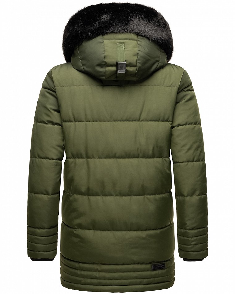 Navahoo Luaan Herren Wintermantel Parka mit Kunstfell & Kapuze Olive Gr. M