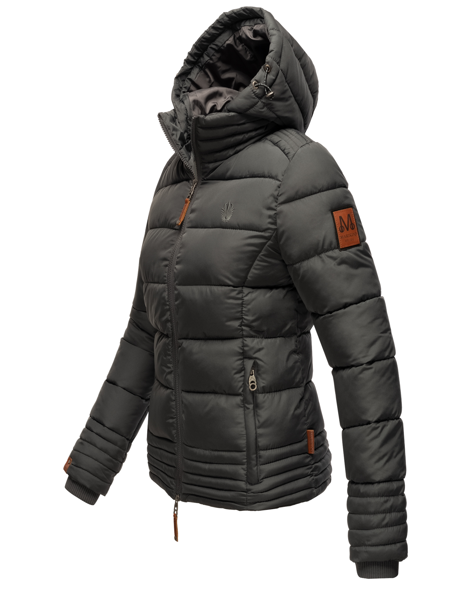 Marikoo Sole Damen Winterjacke Warm gesteppt mit Kapuze Anthrazit Gr. 36 - S