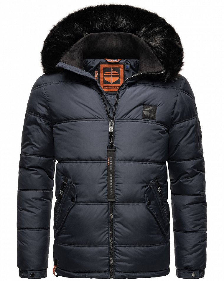 Stone Harbour Zarlaan Herren Parka Winterjacke mit Kapuze & Kunstfell Navy Gr. 52 - XL