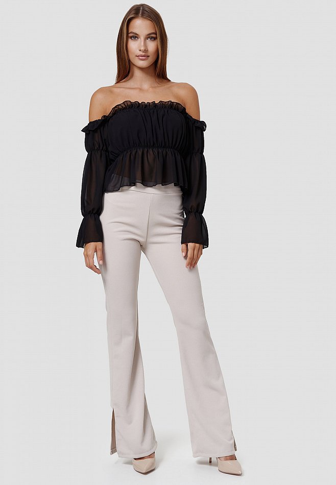 Damen Süßes Sommer schulterfreies Top im bauchfreien Carmen Look Schwarz RS20