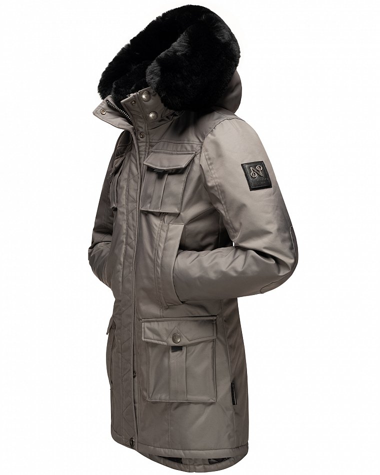 Navahoo Winterparka Wintermantel mit Kapuze & Kunstfell Tiniis Grau Gr. 38 - M