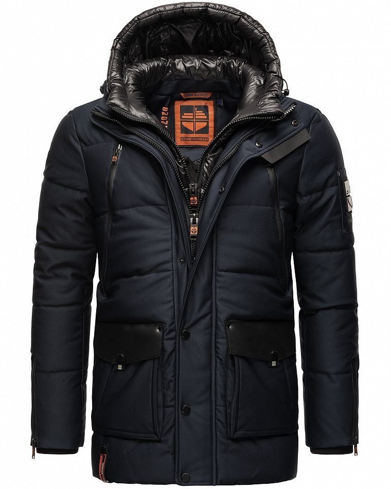 Stone Harbour Mitjaa Herren Wintermantel Parka mit Doppel Kapuze Navy Gr. 46 - S