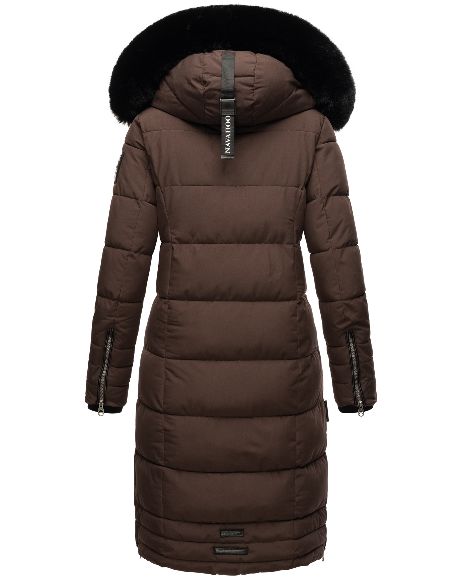 Navahoo Fahmiyaa Damen lange Winterjacke Mantel mit Kapuze Schoko Gr. 40 - L