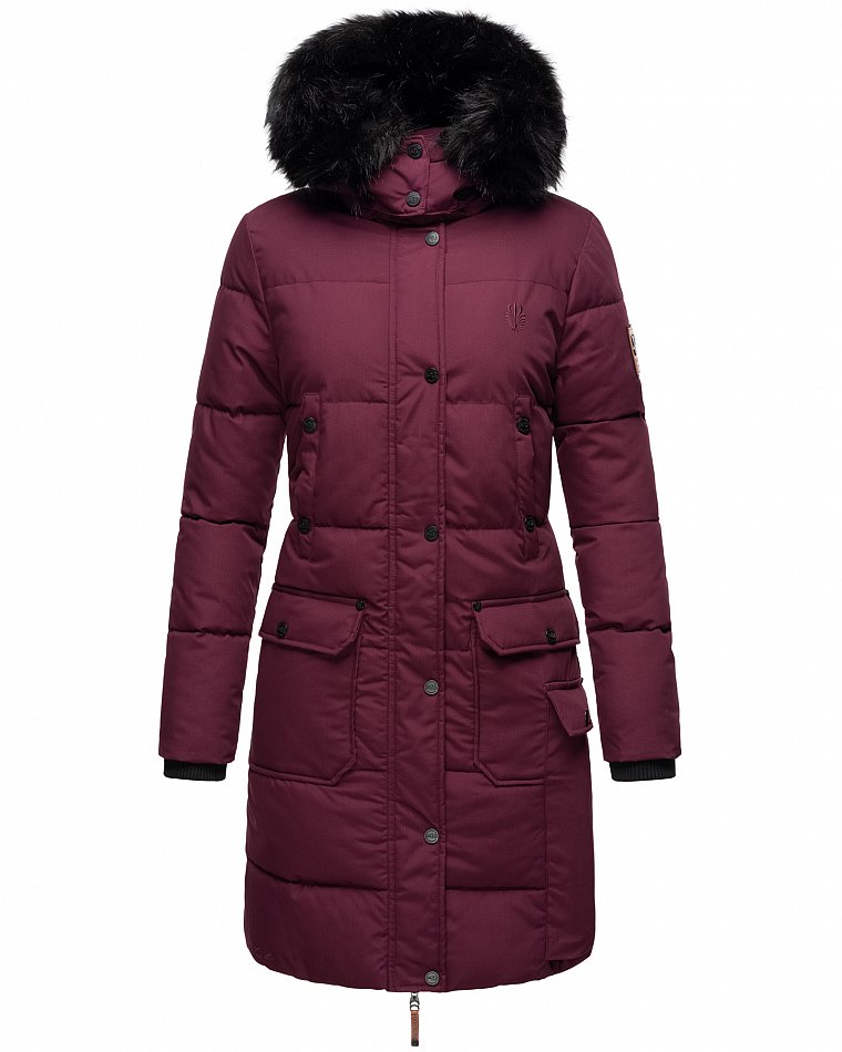 Navahoo Cosimaa Damen Wintermantel mit Teddyfell Gefüttert inkl. Regenschirm Wine Gr. 40 - L