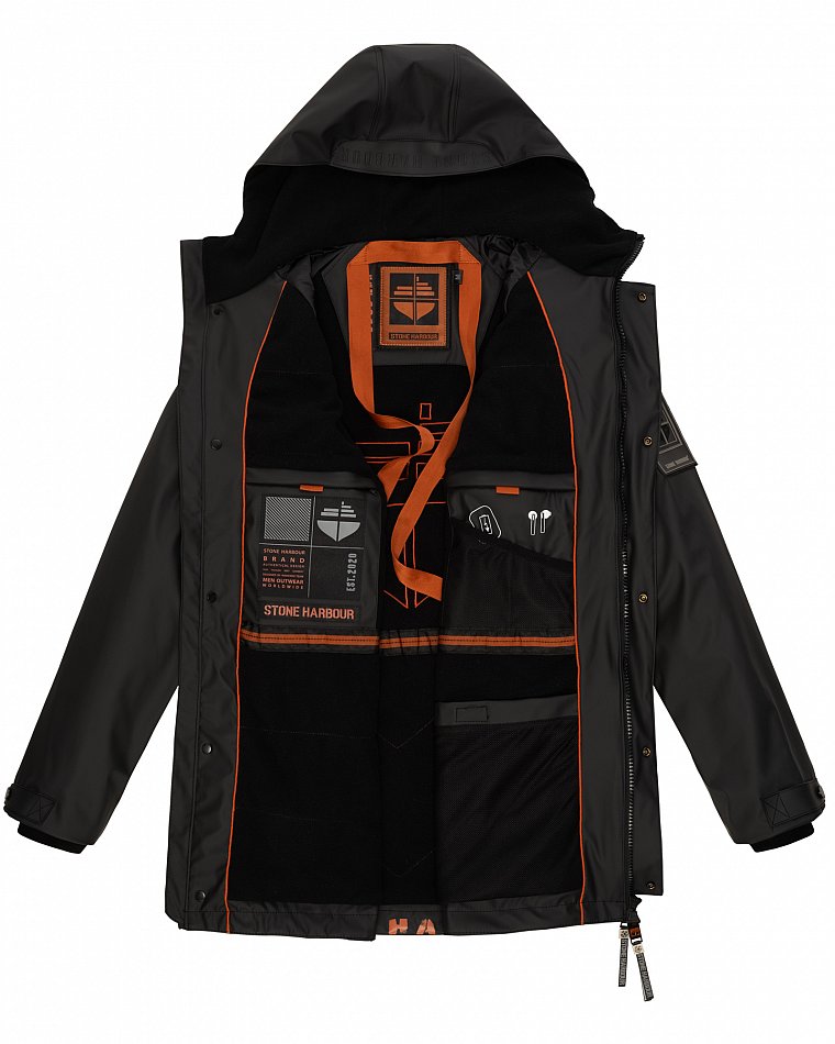 Stone Harbour Rihaa Herren wasserdichter Regen Parka mit Fleece gefüttert Schwarz Gr. 54 - XXL