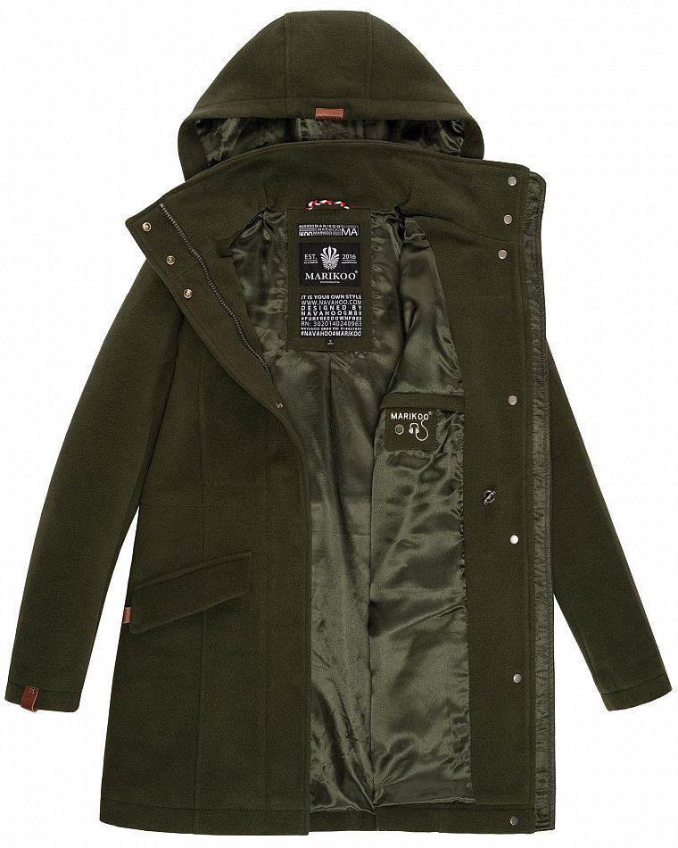 Marikoo Leilaniaa Damen Trenchcoat Winter Mantel mit Kapuze Wald Grün Gr. 38 - M