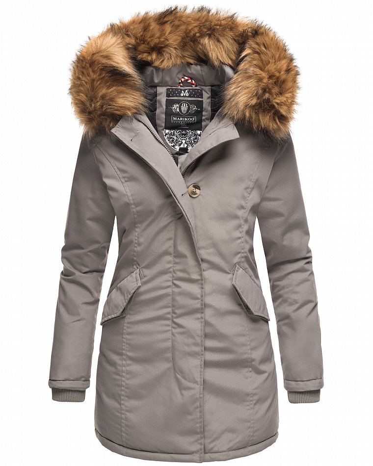 Marikoo Karmaa Princess Damen Winter Parka mit Kunstfell Grau Gr. 36 - S