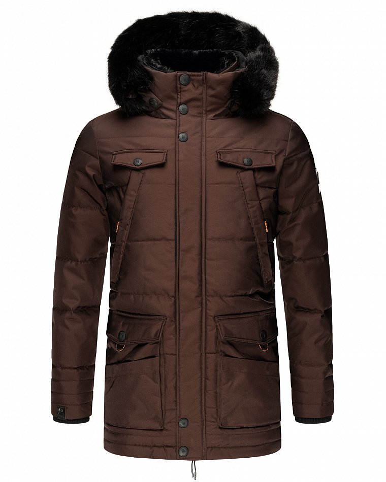 Navahoo Luaan Herren Wintermantel Parka mit Kunstfell & Kapuze Braun Gr. S