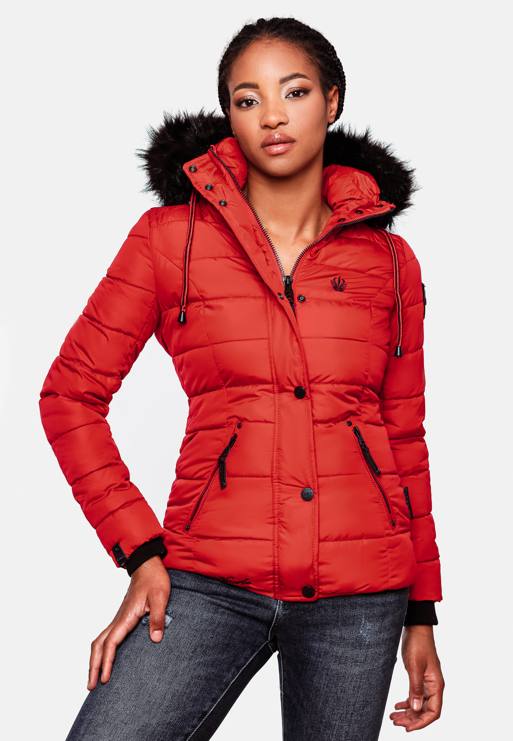 Navahoo Zuckerbiene Damen gefütterte Winter Steppjacke mit Kapuze Rot Gr. 38 - M