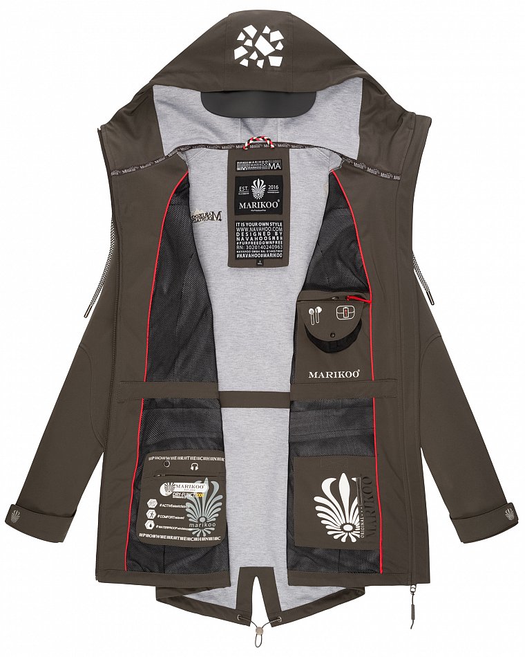 Marikoo Wasserfeste Damen Softshell Übergangsjacke mit Kapuze und Reflektoren Ulissaa Anthrazit Gr. 40 - L
