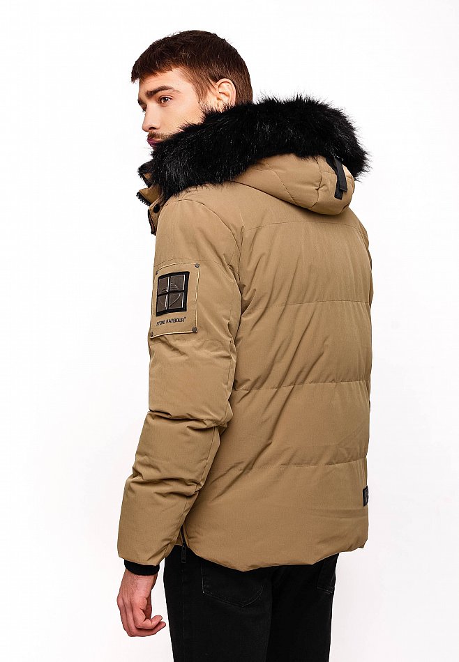 Stone Harbour Halvaar Herren Winterjacke gesteppt Braun mit Schwarzem Kunstfell Gr. 48 - M