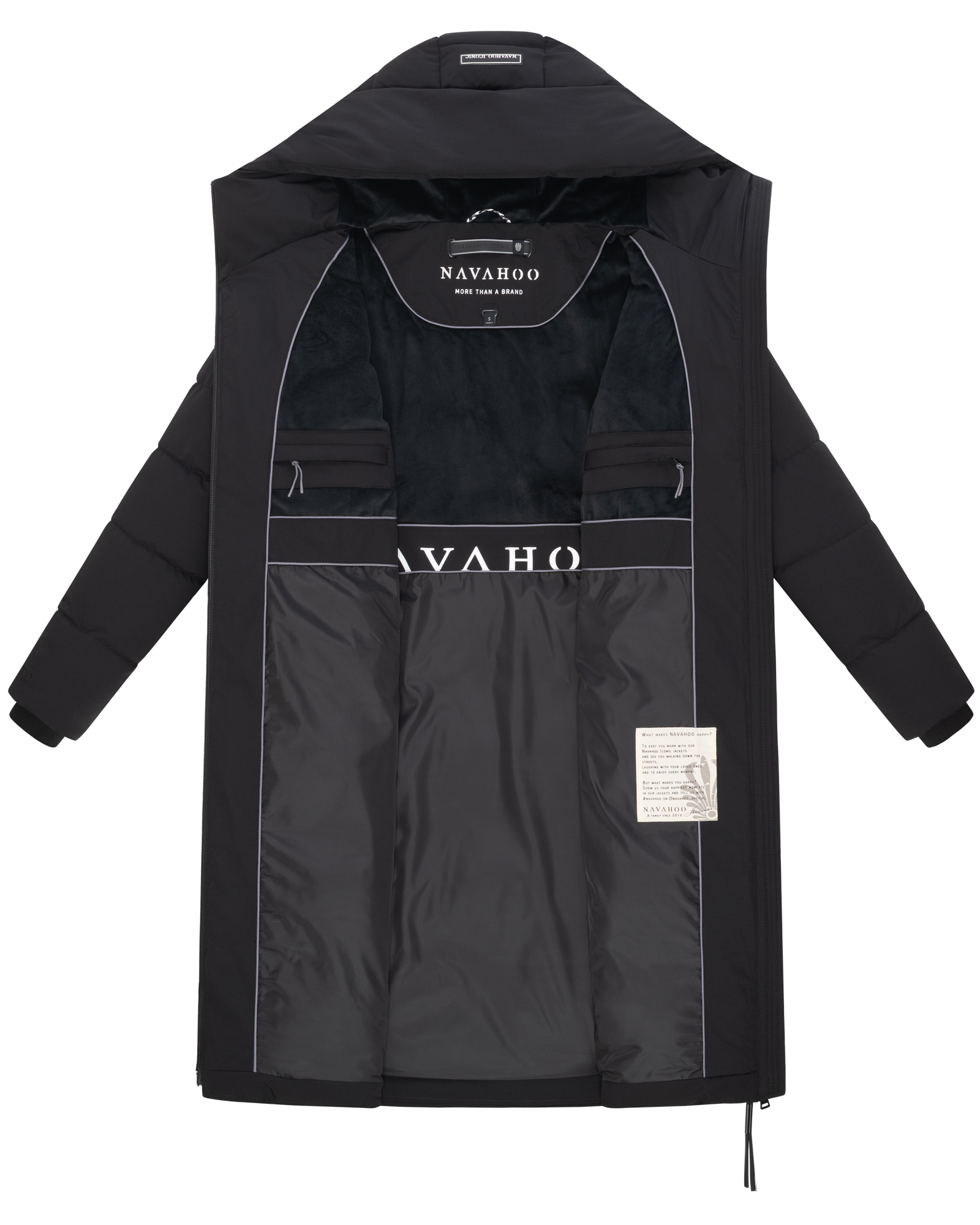  Navahoo Damen Steppmantel Lang Wintermantel gefüttert Parka Kapuze Schokokuss Schwarz 46 - XXXL