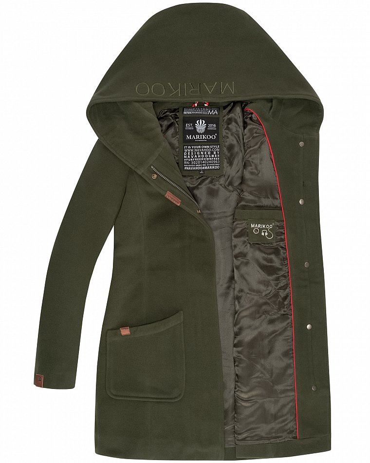 Marikoo Maikoo Damen Wintermantel Trenchcoat mit Kapuze Forest Green Gr. 34 - XS Marikoo Maikoo Damen Wintermantel Trenchcoat mit Kapuze Forest Green Gr. 34 - XS