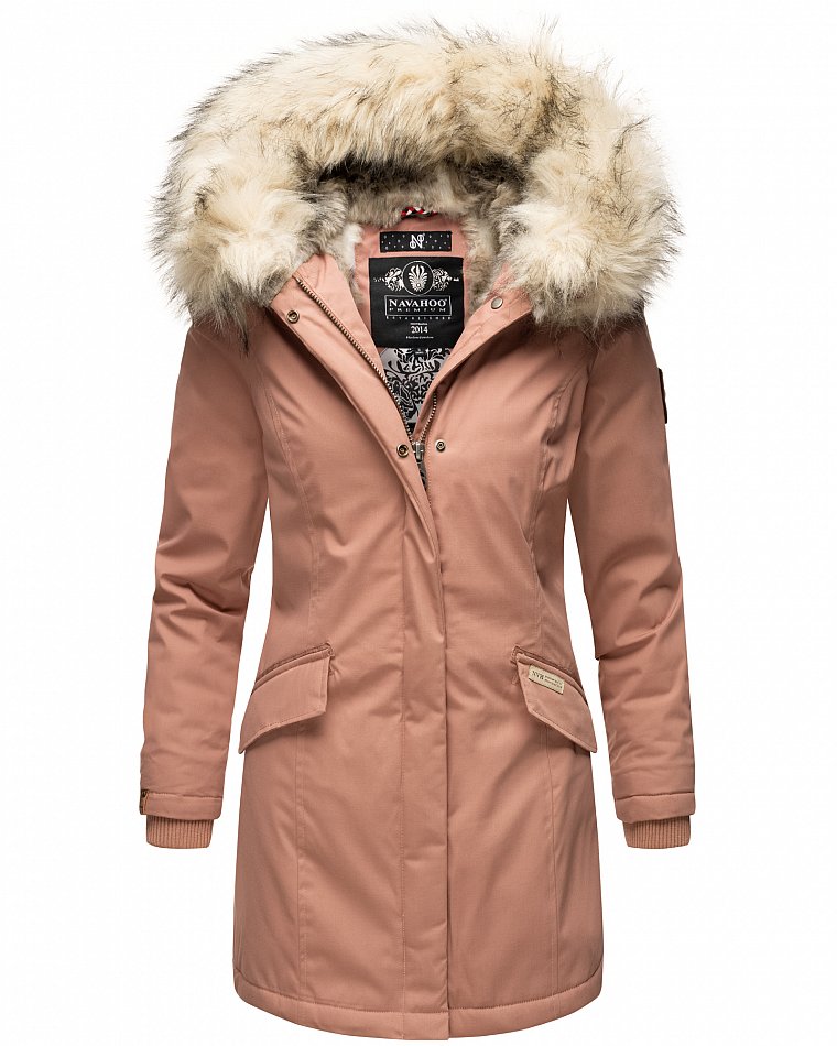 Navahoo Cristal Winterjacke Winterparka mit Kapuze & Kunstfell Terracotta Gr. 40 - L