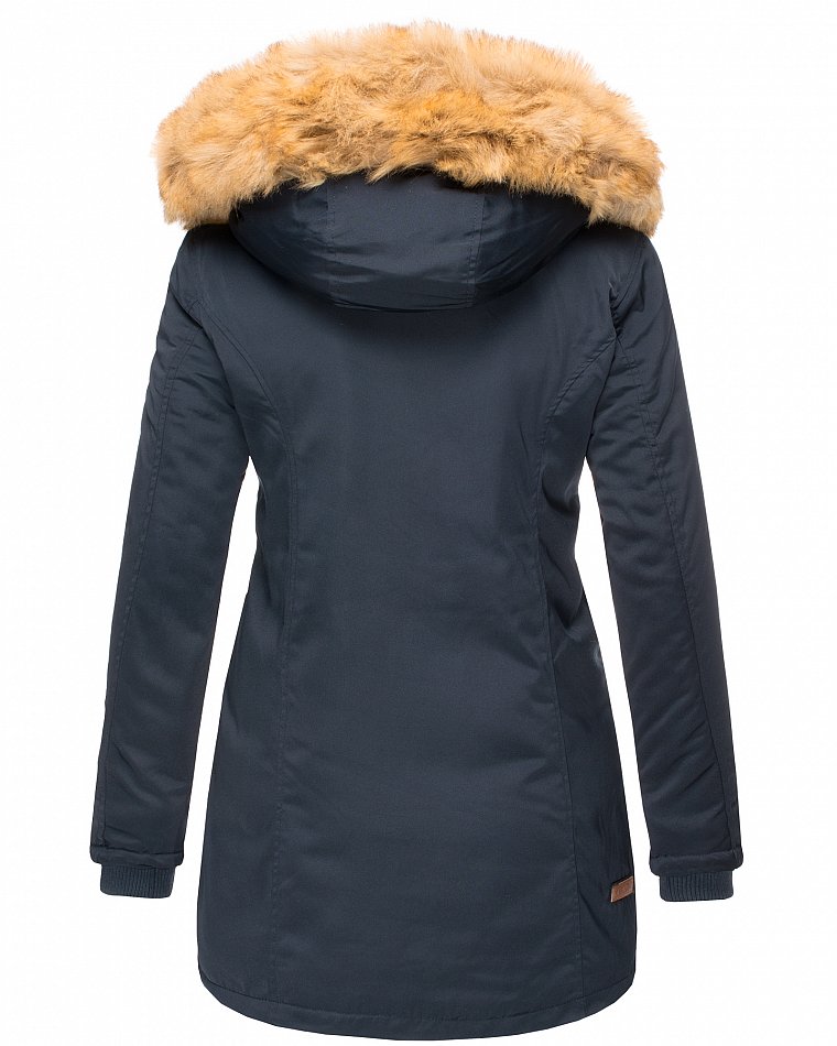 Marikoo Karmaa Eleganter Damen Winter Parka mit Kunstpelz und Kapuze Blau Gr. 34 - XS