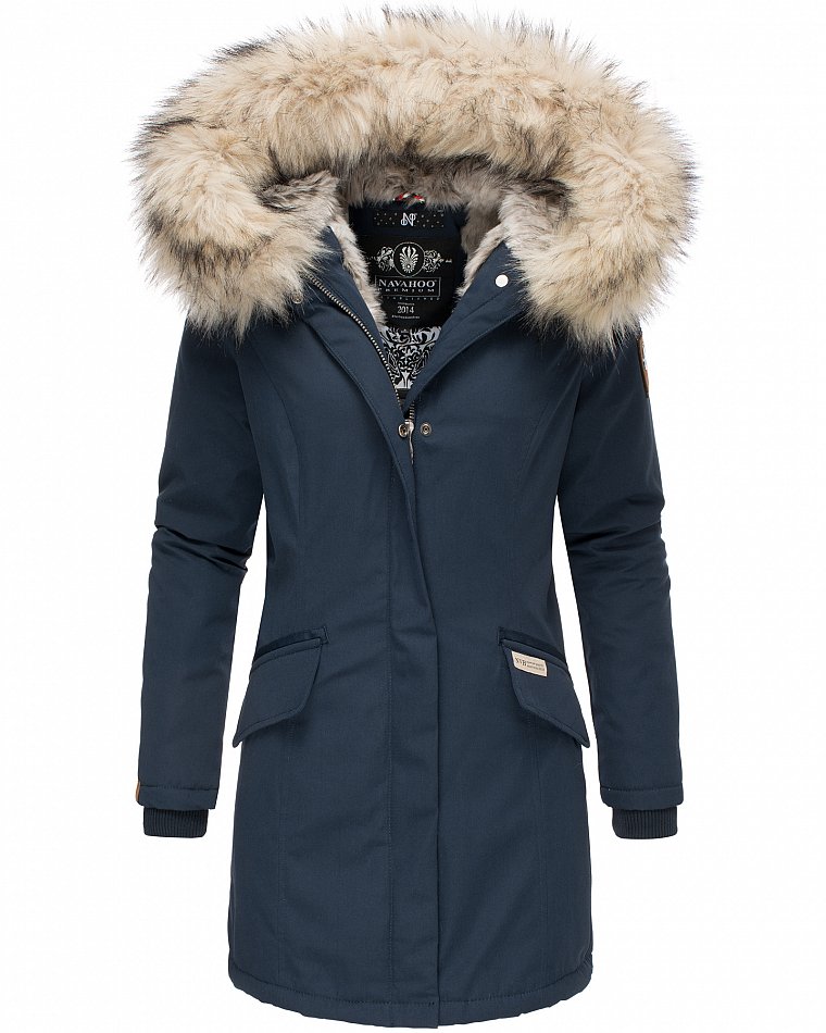 Navahoo Cristal Winterjacke Winterparka mit Kapuze & Kunstfell Navy Gr. 36 - S