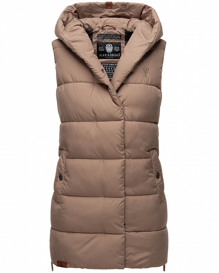 Navahoo Madilynaa Damen Winter Steppweste mit Kapuze Taupe Gr. 36 - S Navahoo Madilynaa Damen Winter Steppweste mit Kapuze Taupe Gr. 36 - S