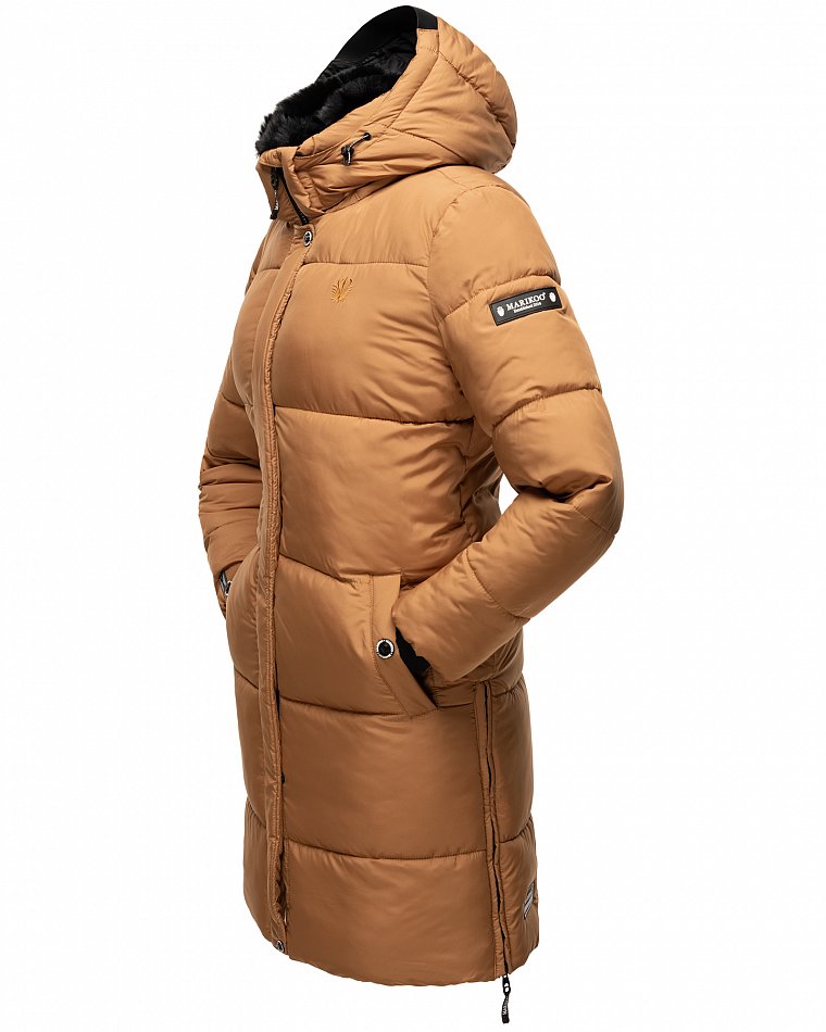 Marikoo Streliziaa Damen Wintermantel Parka mit Kapuze & Kunstfell Camel Gr. 34 - XS
