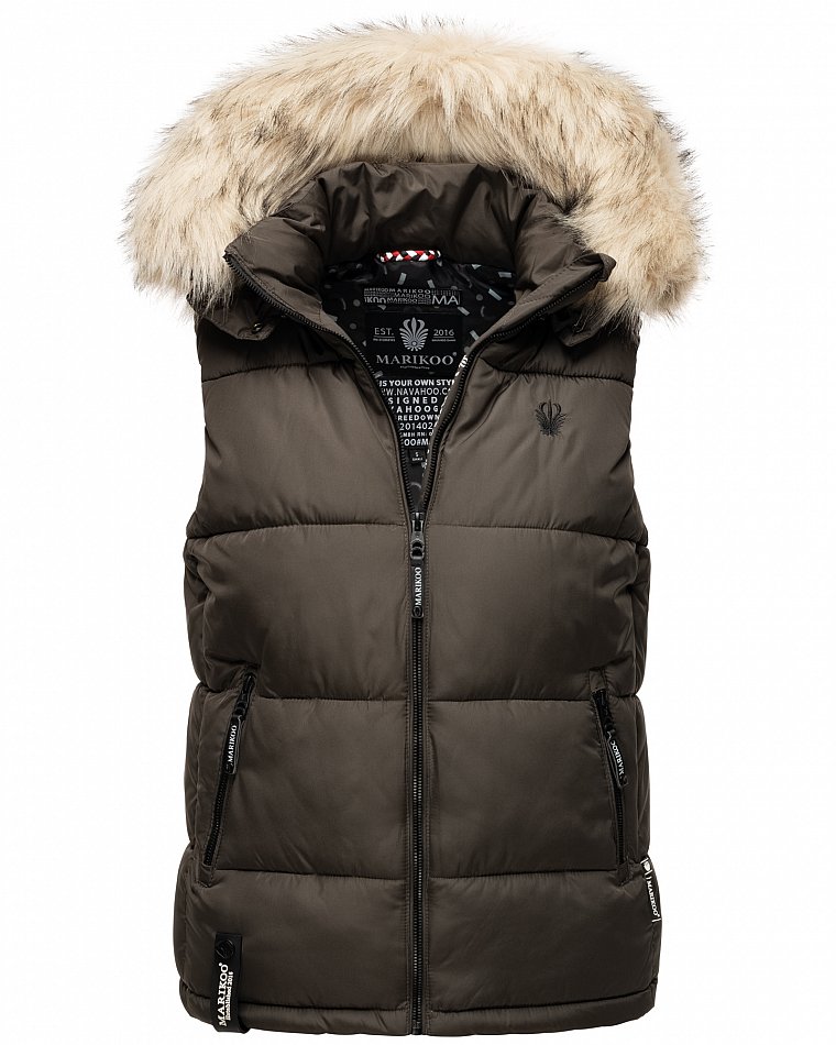 Marikoo Eisflöckchen Damen Winter Steppweste mit Kunstfell Anthrazit Gr. 36 - S