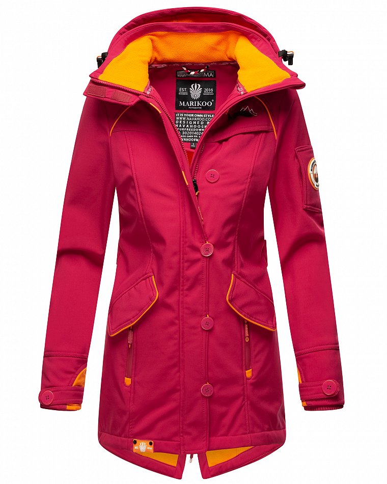Marikoo Elegante Damen Übergangs Softshell Jacke mit Kapuze Soulinaa Fuchsia Gr. 44 - XXL