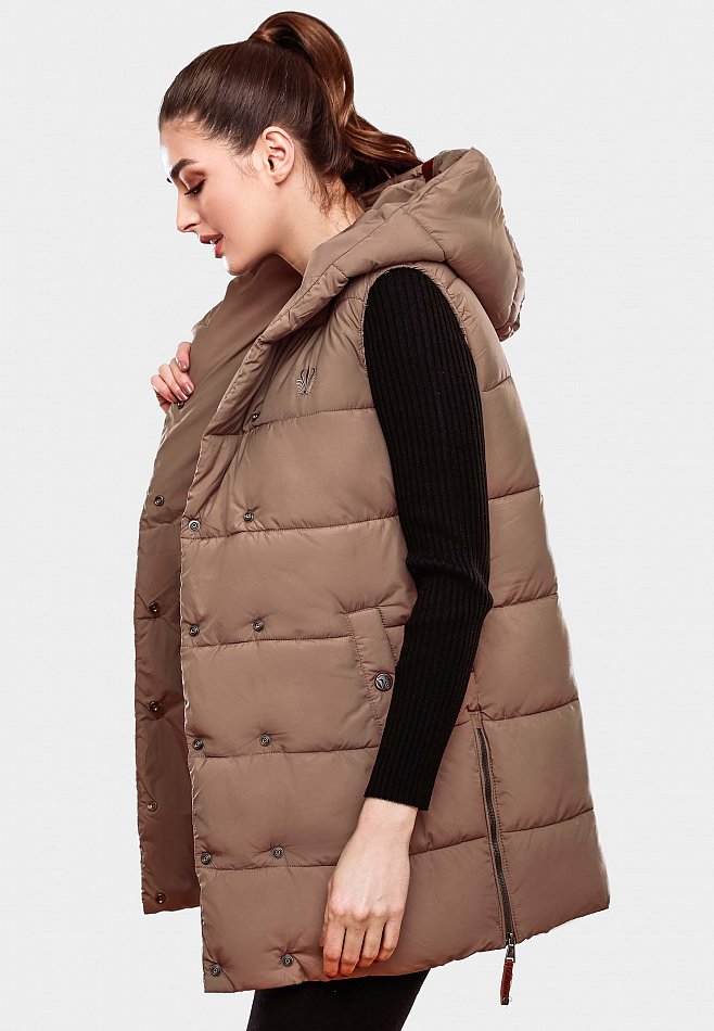 Navahoo Madilynaa Damen Winter Steppweste mit Kapuze Taupe Gr. 34 - XS Navahoo Madilynaa Damen Winter Steppweste mit Kapuze Taupe Gr. 34 - XS