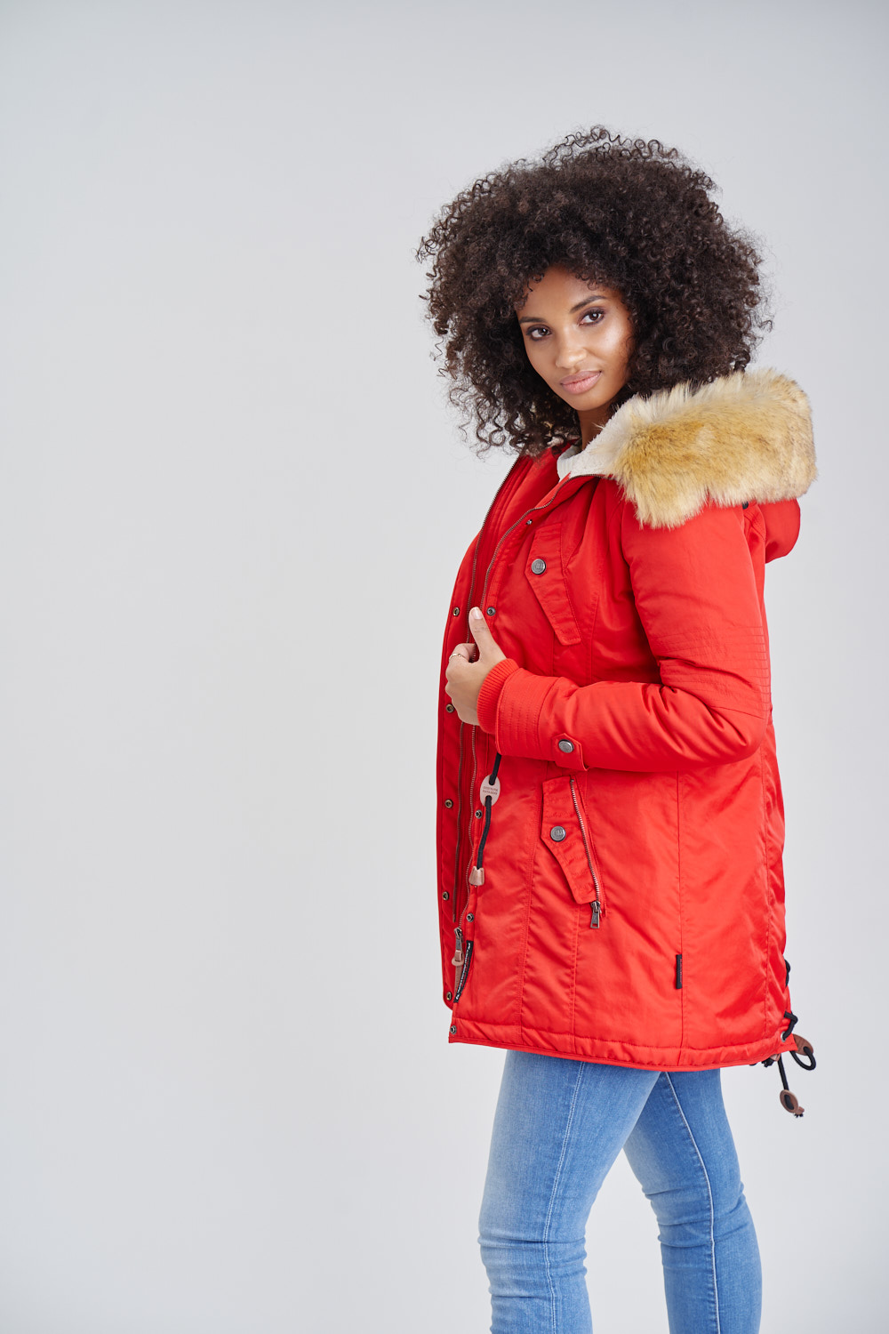 Navahoo La Viva Winterjacke Parka mit Teddyfell & Kapuze Rot Gr. 43 - XXXL