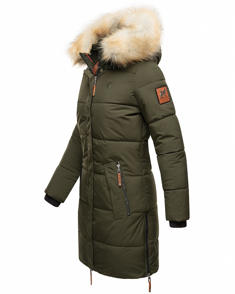 Navahoo Halina Damen Winter Steppmantel Parka mit Kunstfell Olive Gr. 42 - XL