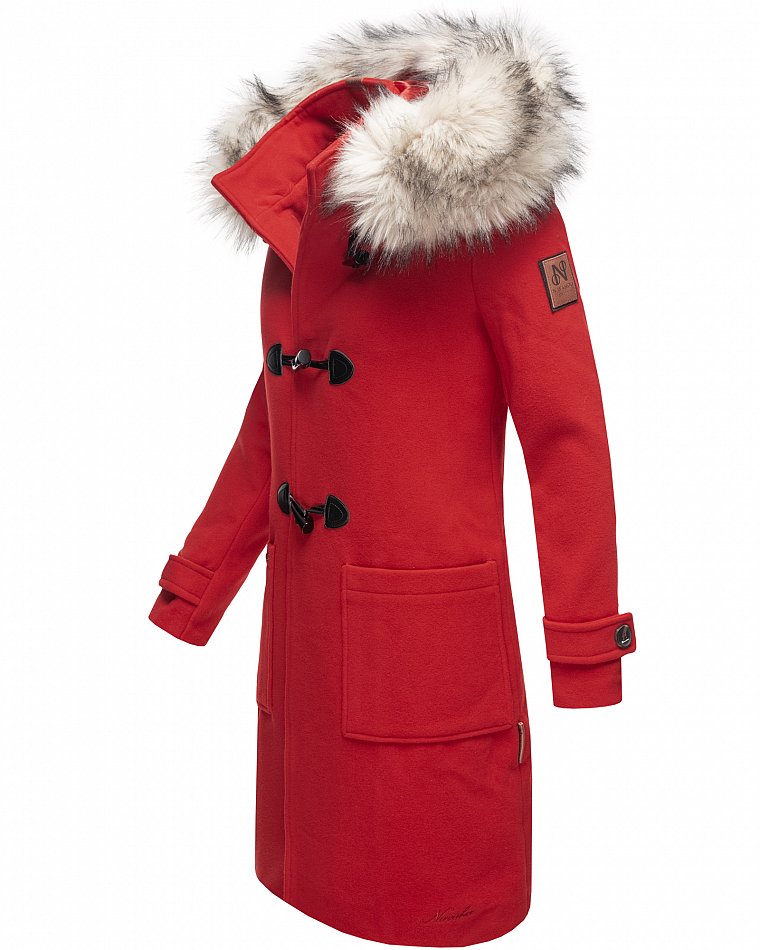 Navahoo Oksana Damen Winter Trenchcoat mit Kunstfell Rot Gr. 40 - L