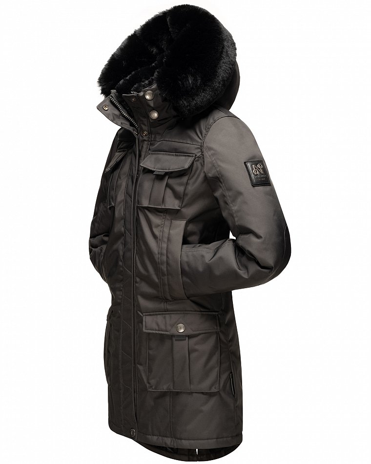 Navahoo Winterparka Wintermantel mit Kapuze & Kunstfell Tiniis Anthrazit Gr. 34 - XS
