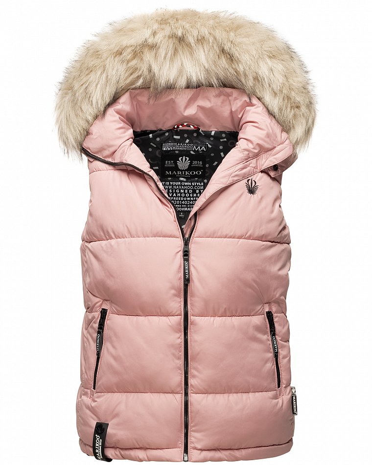 Marikoo Eisflöckchen Damen Winter Steppweste mit Kunstfell Powder Rose Gr. 40 - L