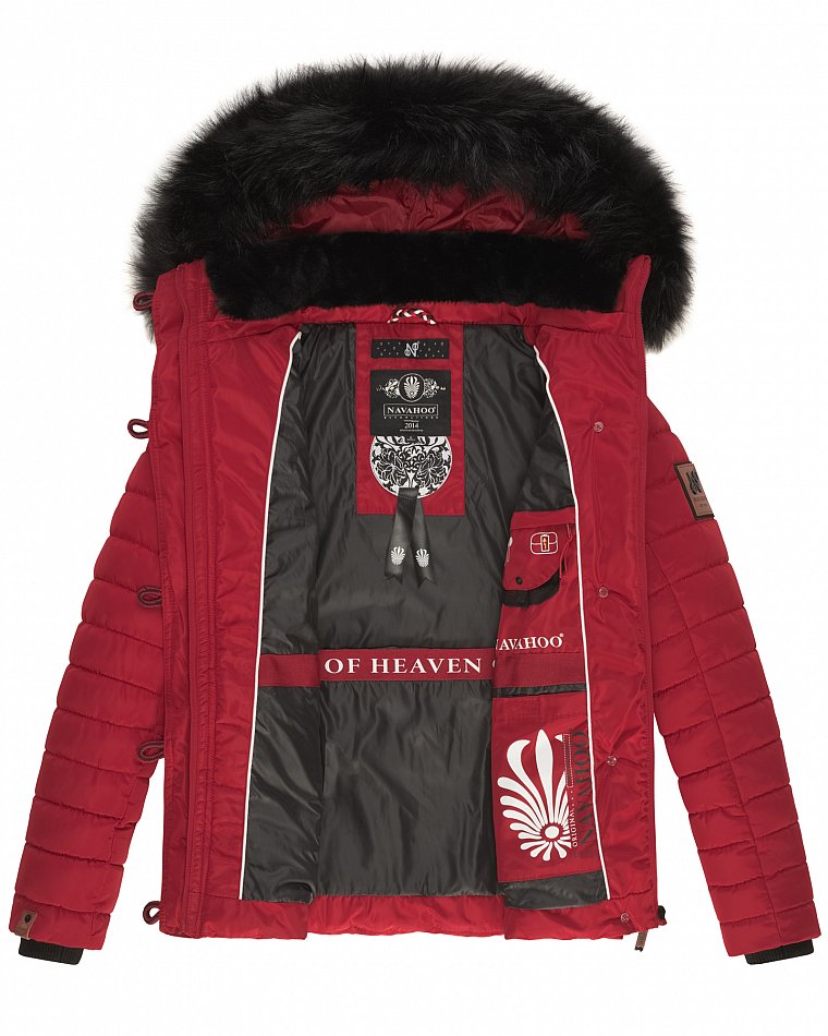 Navahoo Wisteriaa Damen Winter Steppjacke mit Kunstfell Rot Gr. 38 - M