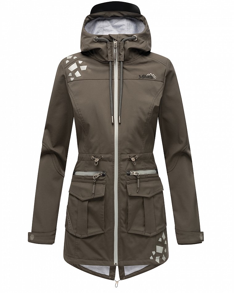 Marikoo Wasserfeste Damen Softshell Übergangsjacke mit Kapuze und Reflektoren Ulissaa Anthrazit Gr. 40 - L