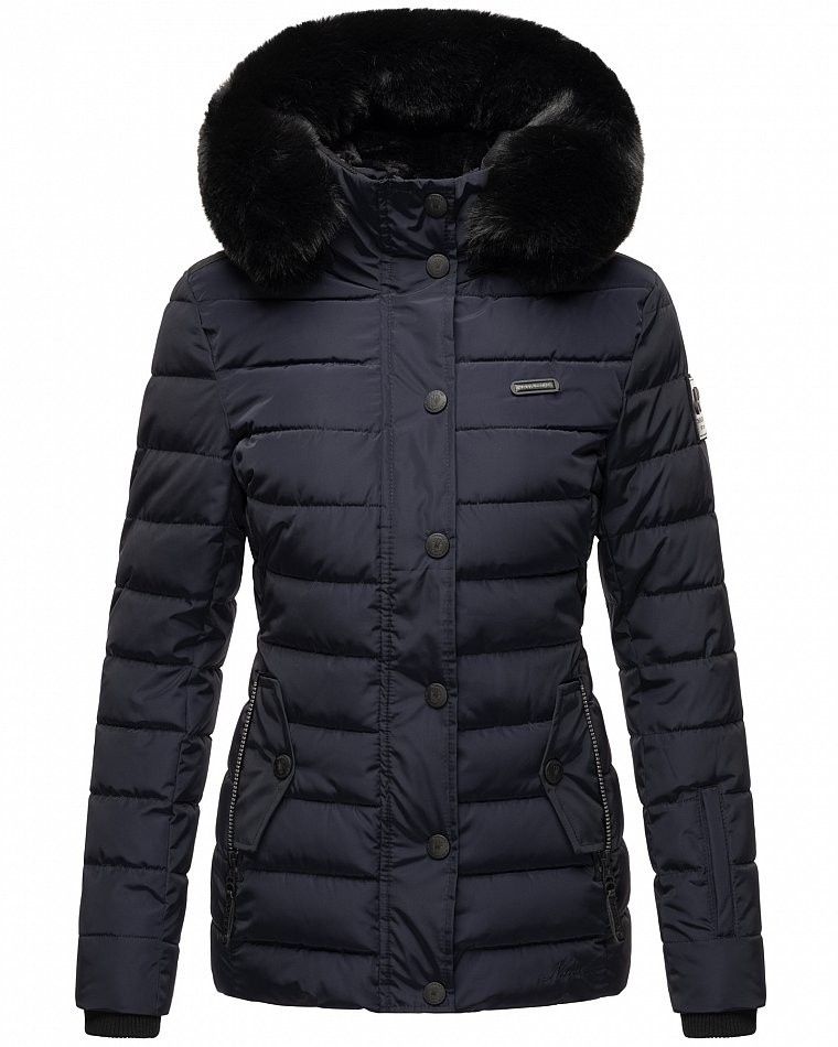 Navahoo Milianaa Damen Winter Steppjacke gefüttert Kapuze mit Kunstfell Navy Gr. 36 - S