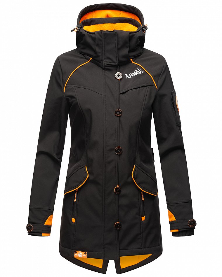 Marikoo Elegante Damen Übergangs Softshell Jacke mit Kapuze Soulinaa Schwarz Gr. 36 - S