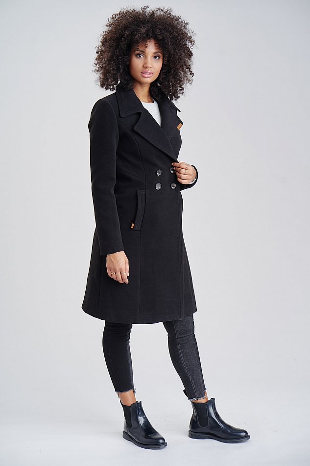 Marikoo Nanakoo Damen eleganter Wintermantel Trenchcoat Schwarz Gr. 34 - XS