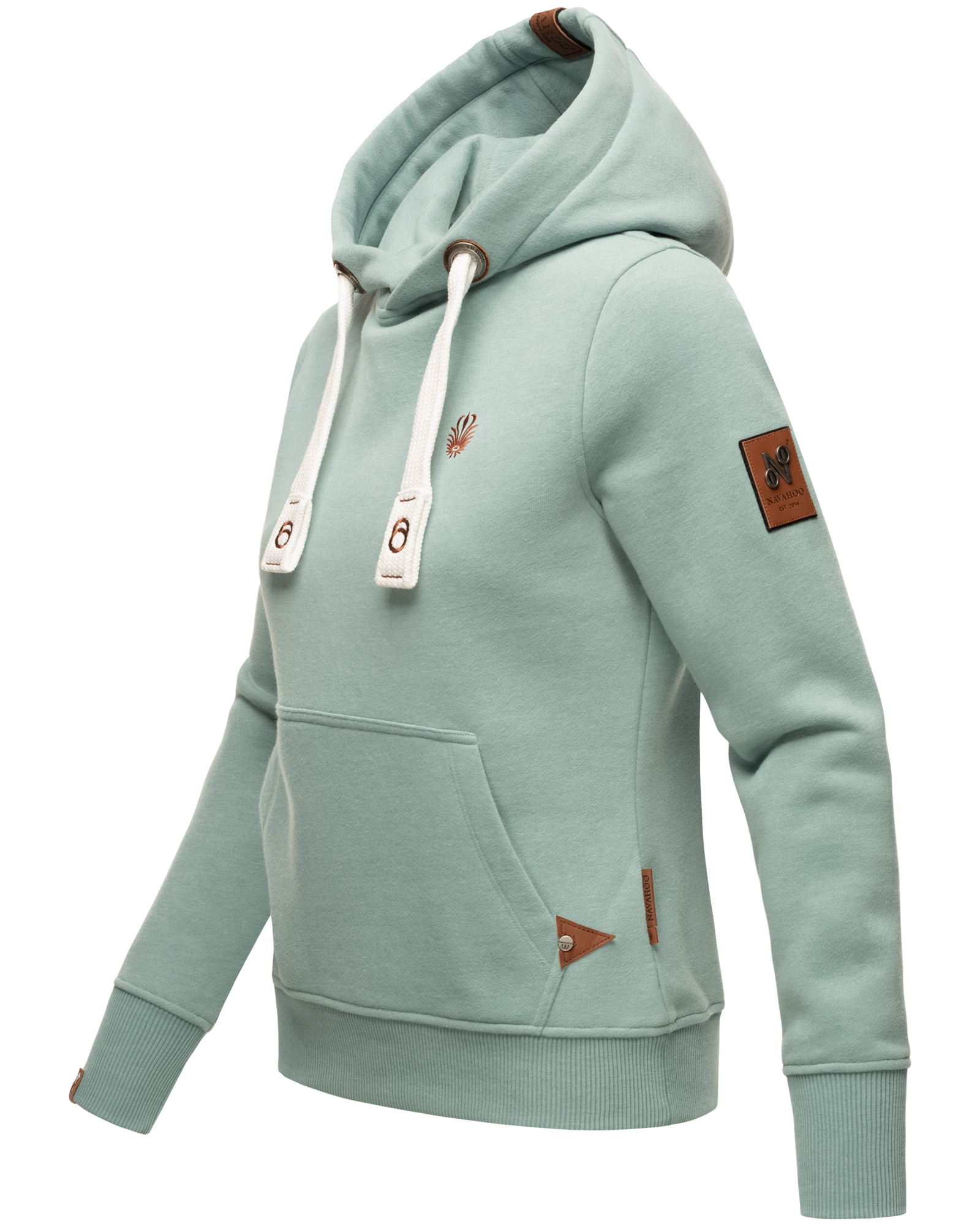 Navahoo Kapuzensweatshirt Hoodie mit Kapuze & breiten Tunnelzugkordeln Damlaa Dusty Mint Melange Gr. 38 - M