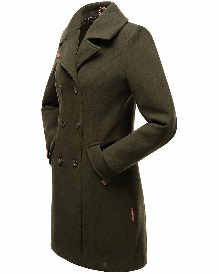 Marikoo Nanakoo Damen eleganter Wintermantel Trenchcoat Dunkel Grün Gr. 38 - M