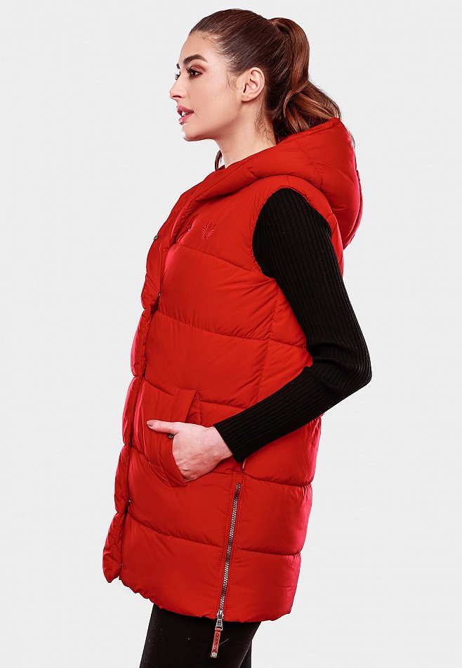 Navahoo Madilynaa Damen Winter Steppweste mit Kapuze Rot Gr. 38 - M Navahoo Madilynaa Damen Winter Steppweste mit Kapuze Rot Gr. 38 - M