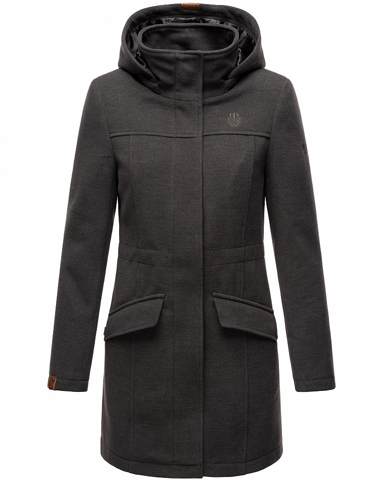 Marikoo Leilaniaa Damen Trenchcoat Winter Mantel mit Kapuze Anthrazit Gr. 34 - XS