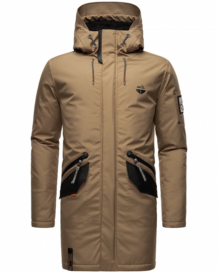 Stone Harbour Ragaan Herren Wintermantel Parka Gefüttert mit Kapuze Hell Braun Gr. 46 - S